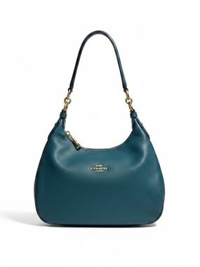 Coach Teal Pebbled Leather Harley East West Hobo with Silver-Tone Hardware